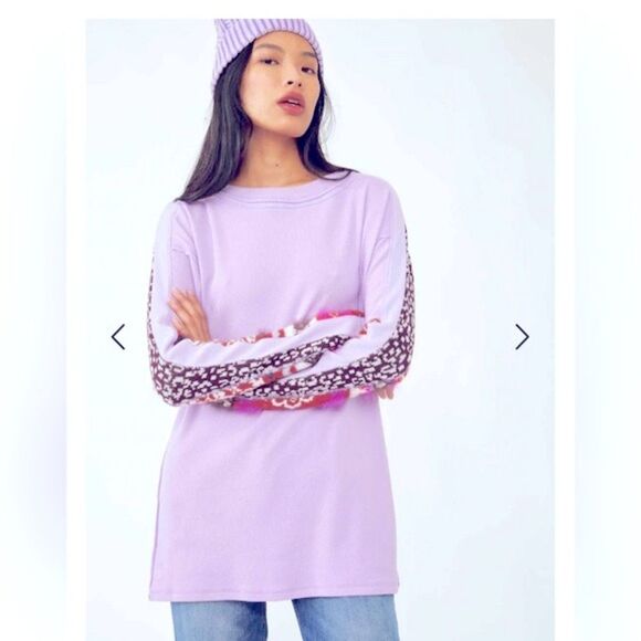 Free People womens On My Way Cuff Cotton Mixed-print Thermal Top In Petal Size S - Picture 3 of 11